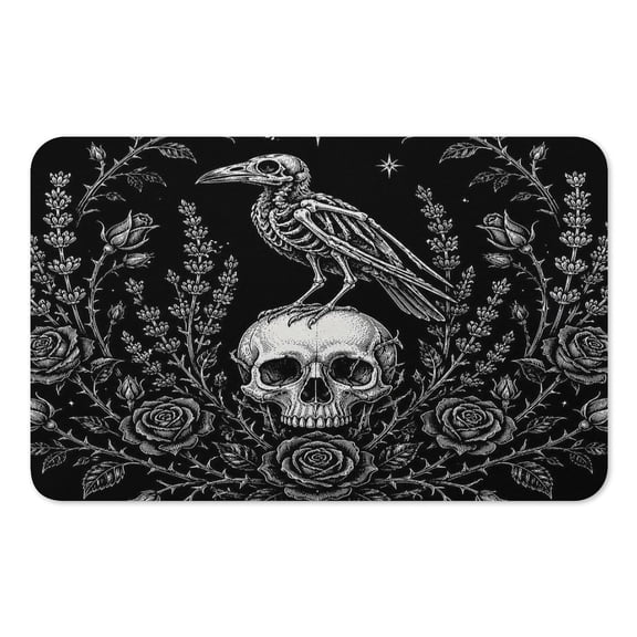 RKSupls Mouse Pad with Non-Slip Rubber Base, Dark Raven Skeleton Rose Skull Gaming Desk Mat for Keyboard and Mouse, Desk Protector Pad for Home Office Use