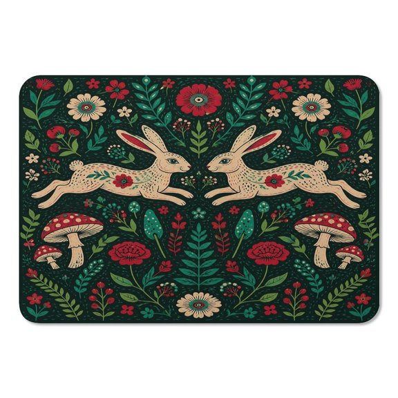 RKSupls Mouse Pad with Non-Slip Rubber Base, Folk Art Rabbit Mushroom Garden Gaming Desk Mat for Keyboard and Mouse, Desk Protector Pad for Home Office Use