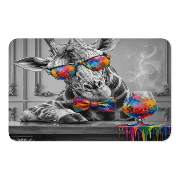 RKSupls Mouse Pad with Non-Slip Rubber Base, Giraffe at Bar with Painted Bow Tie Gaming Desk Mat for Keyboard and Mouse, Desk Protector Pad for Home Office Use