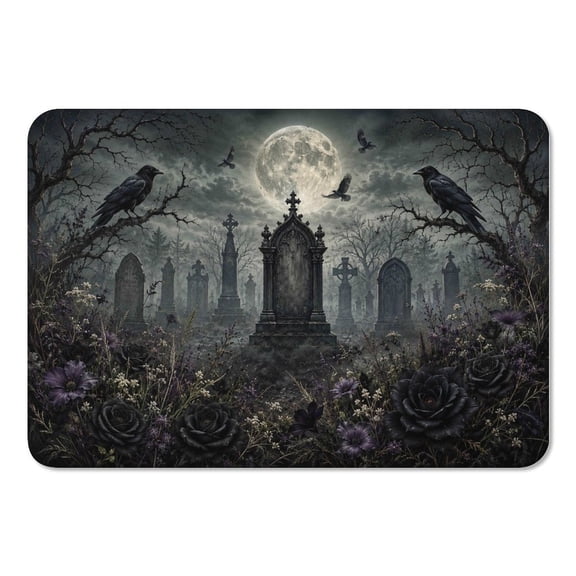 RKSupls Mouse Pad with Non-Slip Rubber Base, Moonlit Graveyard Ravens Gothic Gaming Desk Mat for Keyboard and Mouse, Desk Protector Pad for Home Office Use