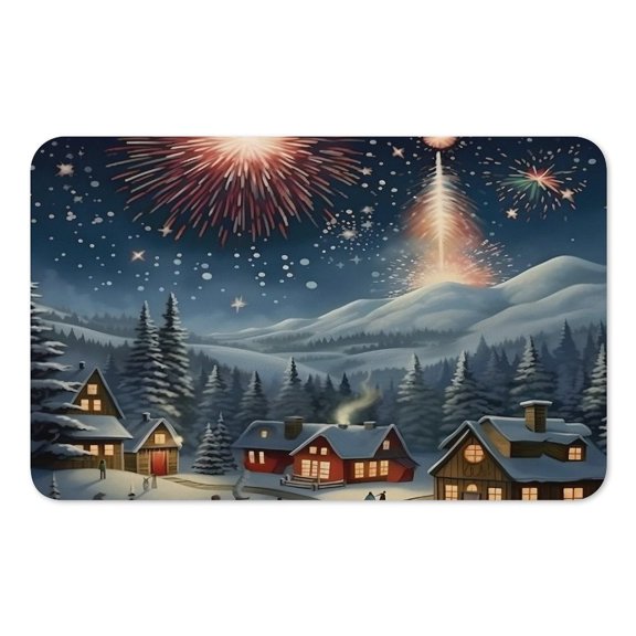 RKSupls Mouse Pad with Non-Slip Rubber Base, Mountain Village Fireworks Snow Gaming Desk Mat for Keyboard and Mouse, Desk Protector Pad for Home Office Use