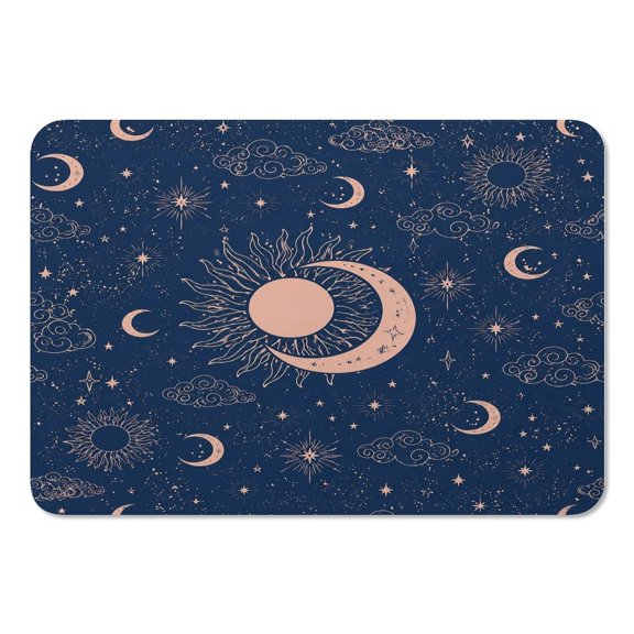 RKSupls Mouse Pad with Non-Slip Rubber Base, Navy Moon Sun Burst Pattern Gaming Desk Mat for Keyboard and Mouse, Desk Protector Pad for Home Office Use