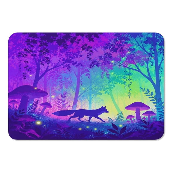 RKSupls Mouse Pad with Non-Slip Rubber Base, Neon Fox Mushroom Forest Firefly Gaming Desk Mat for Keyboard and Mouse, Desk Protector Pad for Home Office Use