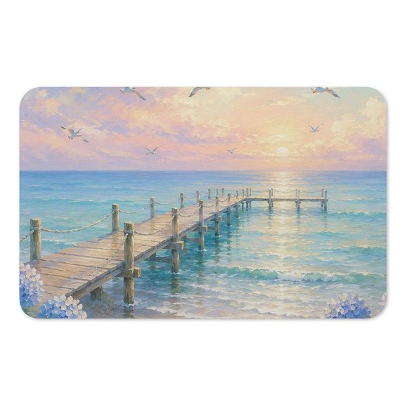 RKSupls Mouse Pad with Non-Slip Rubber Base, Oil Painting Seaside Pier Sunset Gaming Desk Mat for Keyboard and Mouse, Desk Protector Pad for Home Office Use