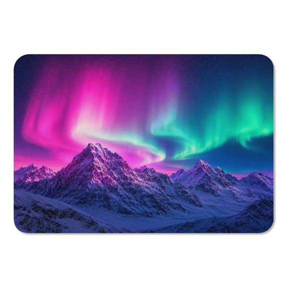 RKSupls Mouse Pad with Non-Slip Rubber Base, Pink Aurora Peak Snow Night Gaming Desk Mat for Keyboard and Mouse, Desk Protector Pad for Home Office Use