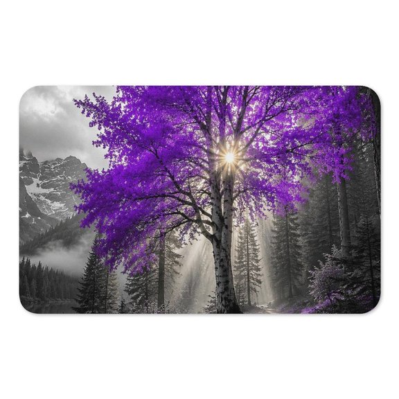 RKSupls Mouse Pad with Non-Slip Rubber Base, Purple Tree Forest Path Mountains Gaming Desk Mat for Keyboard and Mouse, Desk Protector Pad for Home Office Use
