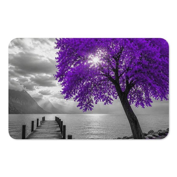 RKSupls Mouse Pad with Non-Slip Rubber Base, Purple Tree Lake Pier Landscape Gaming Desk Mat for Keyboard and Mouse, Desk Protector Pad for Home Office Use
