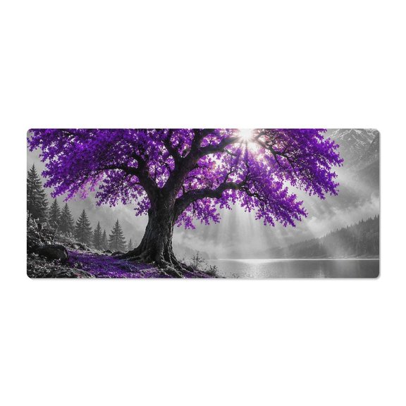 RKSupls Mouse Pad with Non-Slip Rubber Base, Purple Tree Lakeside Path Sunrise Gaming Desk Mat for Keyboard and Mouse, Desk Protector Pad for Home Office Use