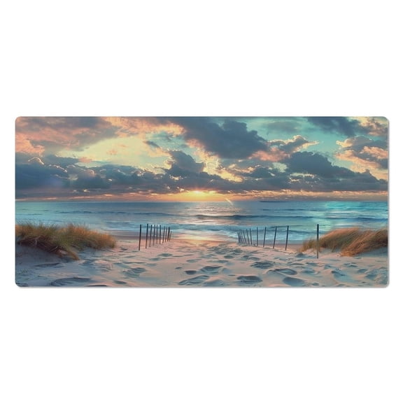 RKSupls Mouse Pad with Non-Slip Rubber Base, Sandy Path Fence Beach Sunset Gaming Desk Mat for Keyboard and Mouse, Desk Protector Pad for Home Office Use