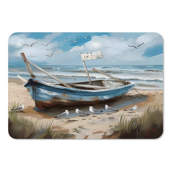 RKSupls Mouse Pad with Non-Slip Rubber Base, Seagulls Weathered Boat Beach Grass Gaming Desk Mat for Keyboard and Mouse, Desk Protector Pad for Home Office Use