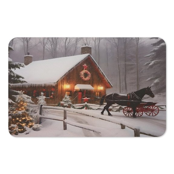 RKSupls Mouse Pad with Non-Slip Rubber Base, Snow Cabin Horse Sleigh Wreath Gaming Desk Mat for Keyboard and Mouse, Desk Protector Pad for Home Office Use