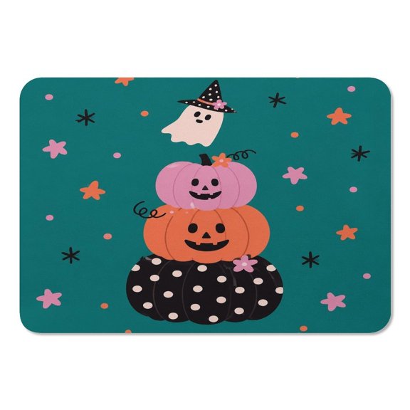 RKSupls Mouse Pad with Non-Slip Rubber Base, Stacked Pumpkins Ghost Witch Gaming Desk Mat for Keyboard and Mouse, Desk Protector Pad for Home Office Use