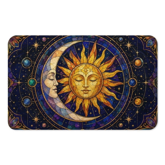 RKSupls Mouse Pad with Non-Slip Rubber Base, Stained Glass Moon Sun Celestial Mandala Gaming Desk Mat for Keyboard and Mouse, Desk Protector Pad for Home Office Use