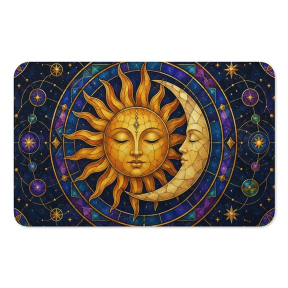 RKSupls Mouse Pad with Non-Slip Rubber Base, Stained Glass Sun Moon Celestial Mandala Gaming Desk Mat for Keyboard and Mouse, Desk Protector Pad for Home Office Use