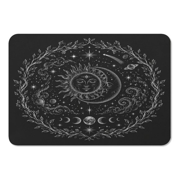 RKSupls Mouse Pad with Non-Slip Rubber Base, Sun Moon Celestial Sketch Illustration Gaming Desk Mat for Keyboard and Mouse, Desk Protector Pad for Home Office Use