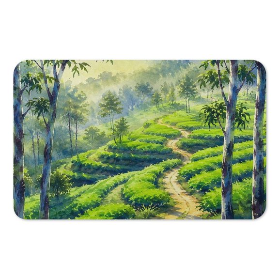 RKSupls Mouse Pad with Non-Slip Rubber Base, Tea Plantation Path Watercolor Gaming Desk Mat for Keyboard and Mouse, Desk Protector Pad for Home Office Use