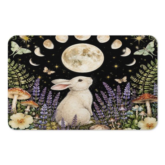 RKSupls Mouse Pad with Non-Slip Rubber Base, White Rabbit Under Full Moon Moon Phases Fantasy Forest Gaming Desk Mat for Keyboard and Mouse, Desk Protector Pad for Home Office Use