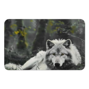 RKSupls Mouse Pad with Non-Slip Rubber Base, White Wolf Lying Forest Grass Gaming Desk Mat for Keyboard and Mouse, Desk Protector Pad for Home Office Use
