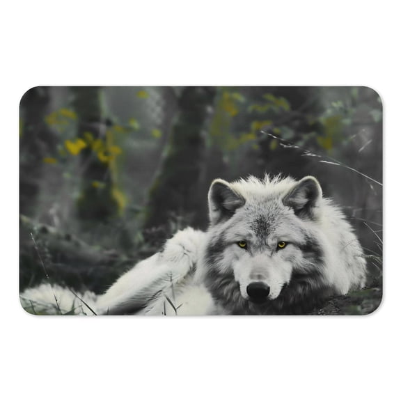 RKSupls Mouse Pad with Non-Slip Rubber Base, White Wolf Lying Forest Grass Gaming Desk Mat for Keyboard and Mouse, Desk Protector Pad for Home Office Use