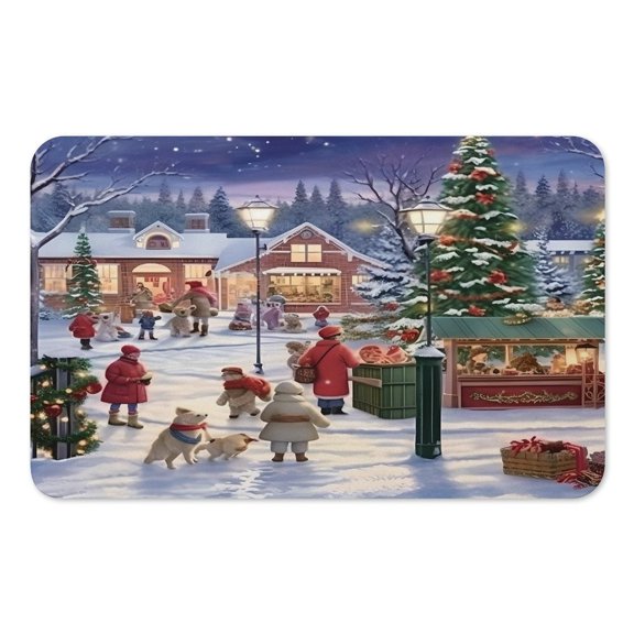 RKSupls Mouse Pad with Non-Slip Rubber Base, Winter Village Market Snow Scene Gaming Desk Mat for Keyboard and Mouse, Desk Protector Pad for Home Office Use