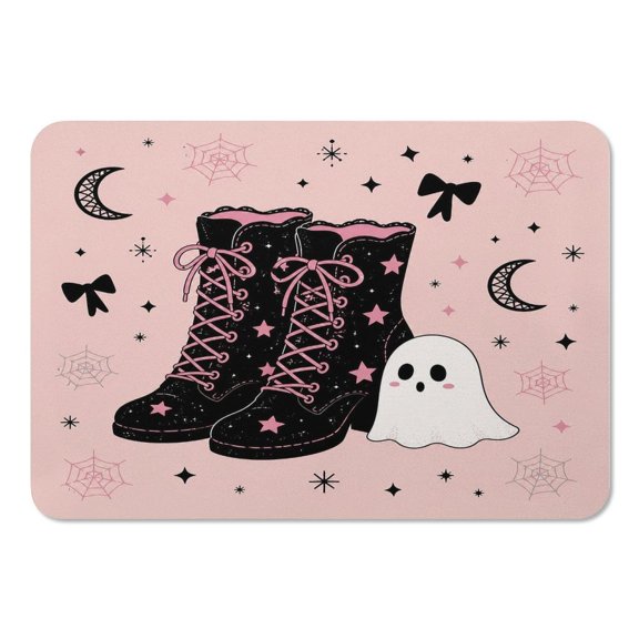 RKSupls Mouse Pad with Non-Slip Rubber Base, Witch Boots Ghost Star Pink Gaming Desk Mat for Keyboard and Mouse, Desk Protector Pad for Home Office Use