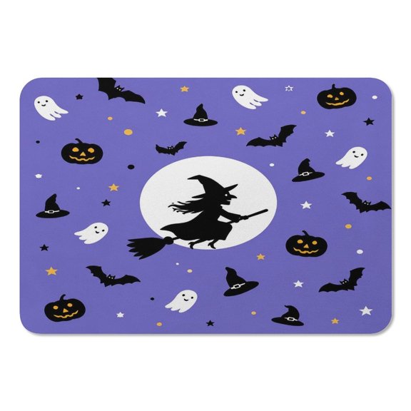 RKSupls Mouse Pad with Non-Slip Rubber Base, Witch Flying Moon Halloween Icons Purple Gaming Desk Mat for Keyboard and Mouse, Desk Protector Pad for Home Office Use