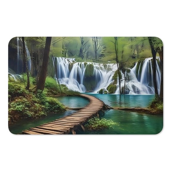 RKSupls Mouse Pad with Non-Slip Rubber Base, Wooden Path Waterfall River Gaming Desk Mat for Keyboard and Mouse, Desk Protector Pad for Home Office Use