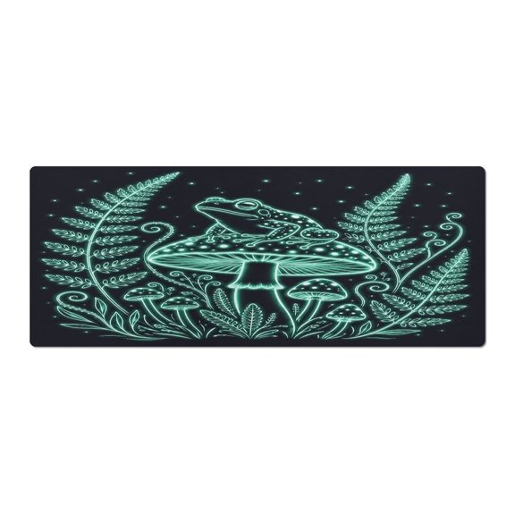 RKSupls Mouse Pad with Non-Slip Rubber Base, Frog Mushroom Night Glow Gaming Desk Mat for Keyboard and Mouse, Desk Protector Pad for Home Office Use