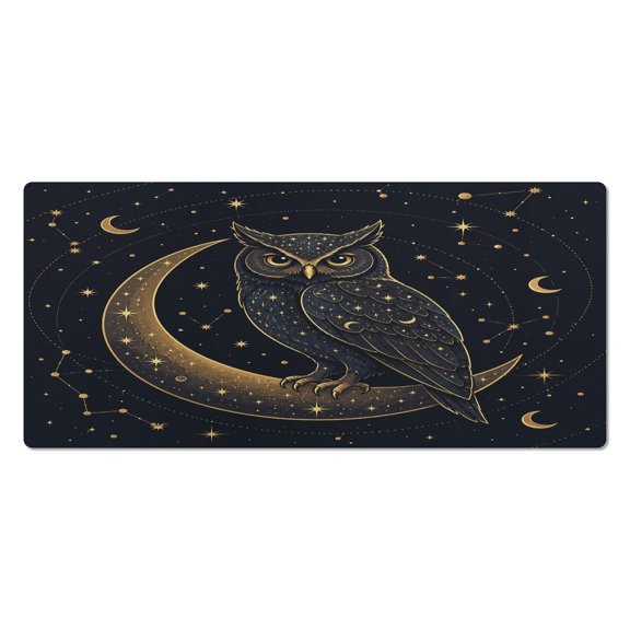 RKSupls Mouse Pad with Non-Slip Rubber Base, Owl Moon Night Watch Gaming Desk Mat for Keyboard and Mouse, Desk Protector Pad for Home Office Use