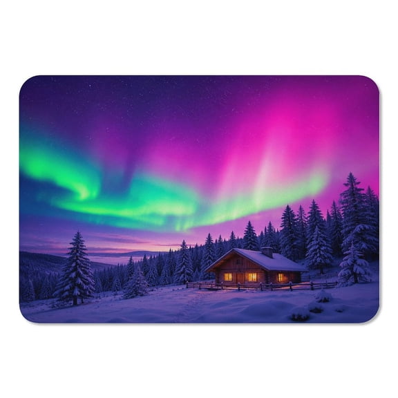 RKSupls Mouse Pad with Non-Slip Rubber Base, Pink Aurora Cabin Snow Gaming Desk Mat for Keyboard and Mouse, Desk Protector Pad for Home Office Use