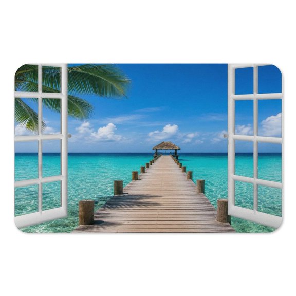 RKSupls Mouse Pad with Non-Slip Rubber Base, Tropical Pier Window View Gaming Desk Mat for Keyboard and Mouse, Desk Protector Pad for Home Office Use