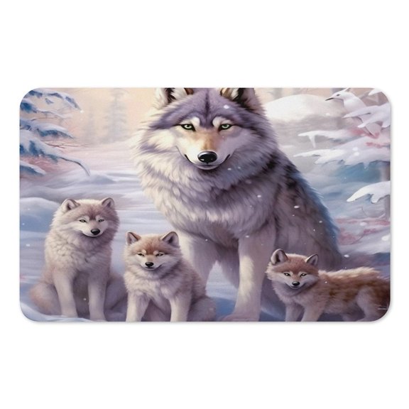 RKSupls Mouse Pad with Non-Slip Rubber Base, Wolf Family Snow Forest Gaming Desk Mat for Keyboard and Mouse, Desk Protector Pad for Home Office Use