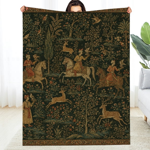 RKSupls Mughal Falcon Hunt Tapestry Soft Flannel Fleece Blanket, Soft Napping Warm and Cozy Throw, Soft Throw for Couch, Travel, Camping