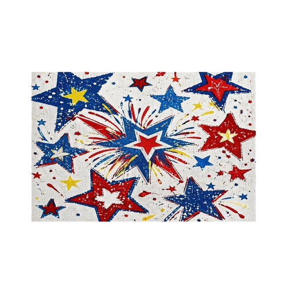 RKSupls Multi Star Fireworks Burst Patriotic Paint Linen Placemats 30x45cm Straight Edge Stain Resistant Washable Non-Slip Table Mats Table for Kitchen Dining Room Home