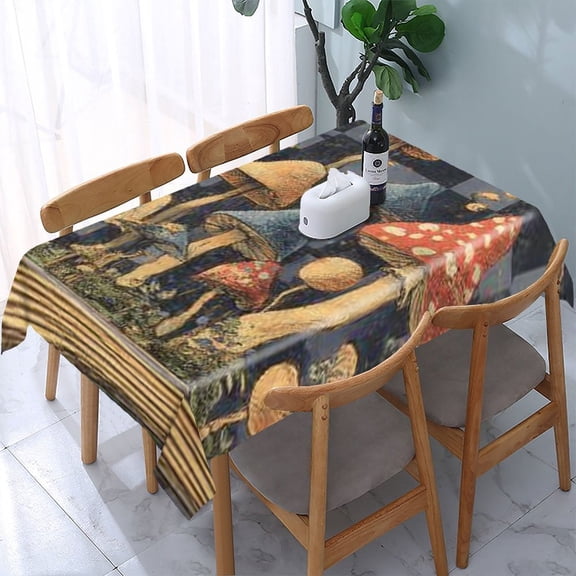 RKSupls Mushrooms Checkerboard Pattern Rectangle Dining Tablecloth, Washable Wipeable Stain & Wrinkle Resistant Polyester Tablecloth for Kitchen Picnic Party