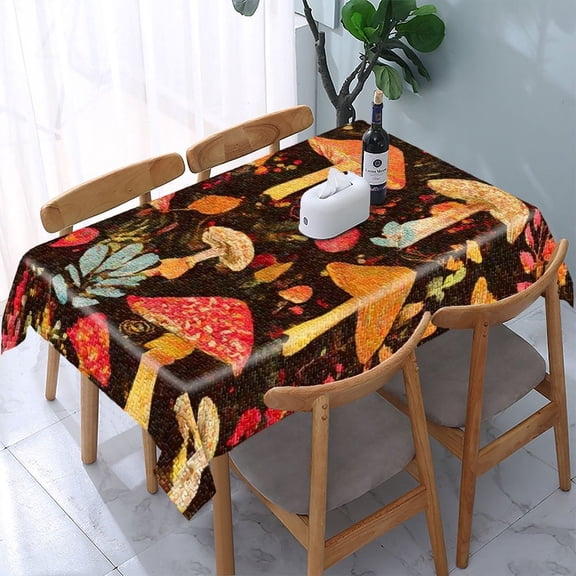 RKSupls Mushrooms Forest Dark Rectangle Dining Tablecloth, Washable Wipeable Stain & Wrinkle Resistant Polyester Tablecloth for Kitchen Picnic Party