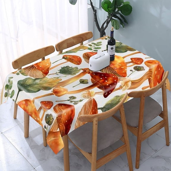 RKSupls Mushrooms Leaves Rectangle Dining Tablecloth, Washable Wipeable Stain & Wrinkle Resistant Polyester Tablecloth for Kitchen Picnic Party