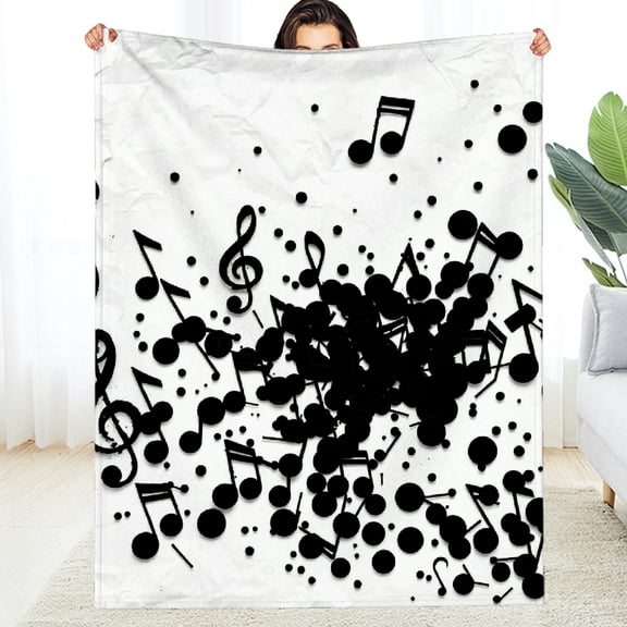 RKSupls Musical Notes Treble Clef Crumpled Paper Soft Flannel Throw Blanket, Lightweight Fuzzy Warm Cozy Blanket for Couch Bed Home Travel Decor