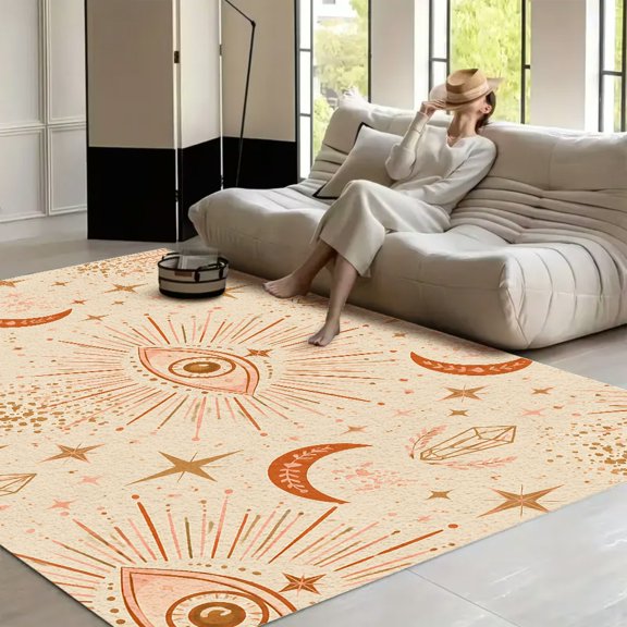 RKSupls Mystic Eye Pattern Soft Fluffy Velvet Area Rug for Living Room Bedroom, Non-Slip Washable Carpet, Modern Minimalist Home Decor Floor Mat