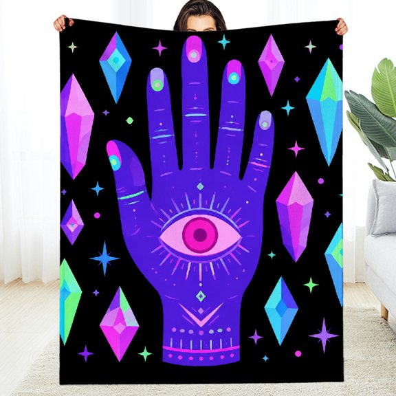 RKSupls Mystic Hand Eye Crystals Decorative Blanket, Cozy Napping Warm and Cozy Throw, Soft Throw for Couch, Travel, Camping