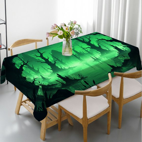 RKSupls Mystic Swamp Green Fog Scene Print Rectangle Tablecloth, Kitchen Accessories Festive Table Setting, Mystic Swamp Green Fog Scene