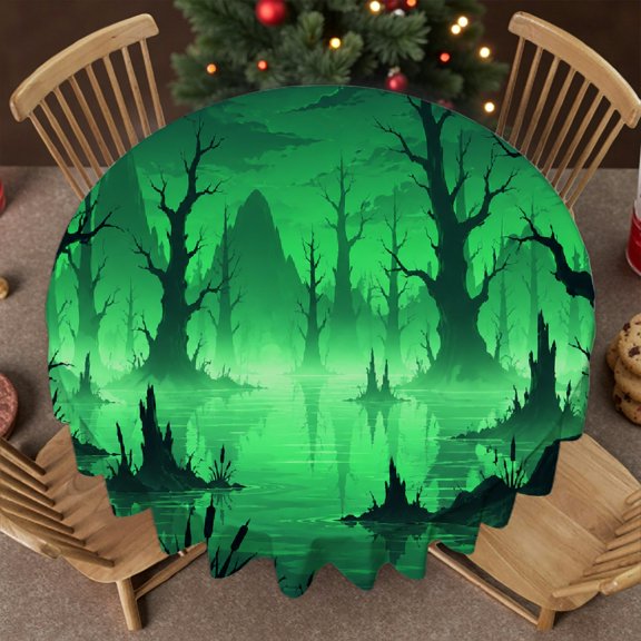 RKSupls Mystic Swamp Green Fog Scene Print Stain Resistant & Washable Decor, Festive Table Setting 2D Flat Printing, Mystic Swamp Green Fog Scene