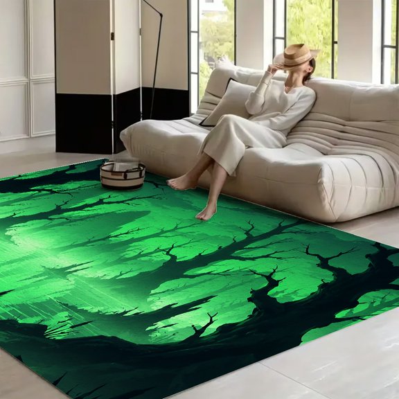 RKSupls Mystic Swamp Green Fog Scene Soft Fluffy Velvet Area Rug for Living Room Bedroom, Non-Slip Washable Carpet, Modern Minimalist Home Decor Floor Mat