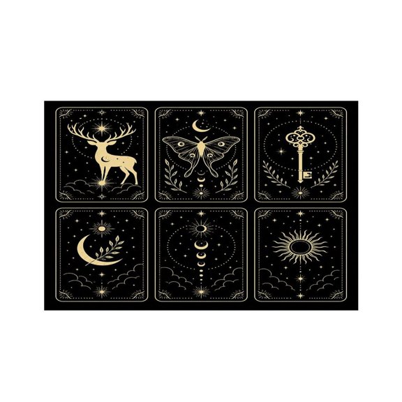 RKSupls Mystical Cards Grid Linen Placemats 30x45cm Straight Edge Stain Resistant Washable Non-Slip Table Mats Table for Kitchen Dining Room Home