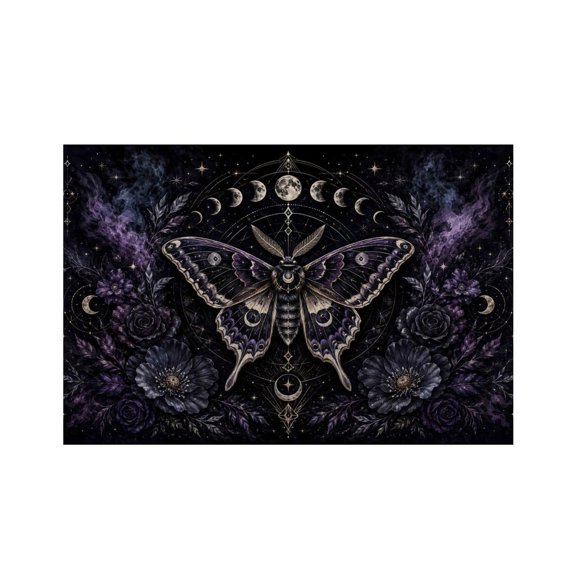 RKSupls Mystical Moom Occult Moth Floral Linen Placemats 30x45cm Straight Edge Stain Resistant Washable Non-Slip Table Mats Table for Kitchen Dining Room Home