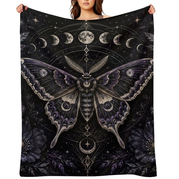 RKSupls Mystical Moom Occult Moth Floral Soft Flannel Throw Blanket, Lightweight Fuzzy Warm Cozy Blanket for Couch Bed Home Travel Decor