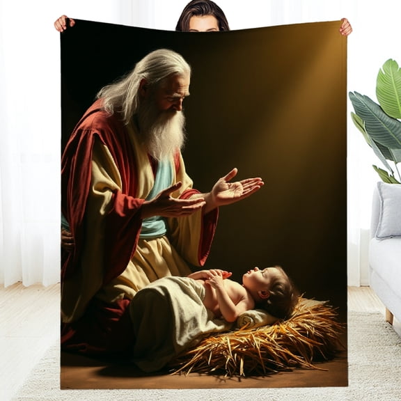 RKSupls Nativity Scene Baby Jesus Manger Soft Flannel Throw Blanket, Lightweight Fuzzy Warm Cozy Blanket for Couch Bed Home Travel Decor