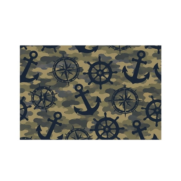 RKSupls Nautical Anchor Camo Pattern Linen Placemats 30x45cm Straight Edge Stain Resistant Washable Non-Slip Table Mats Table for Kitchen Dining Room Home