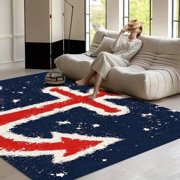 RKSupls Nautical Anchor Navy Blue Star Burst Soft Fluffy Velvet Area Rug for Living Room Bedroom, Non-Slip Washable Carpet, Modern Minimalist Home Decor Floor Mat