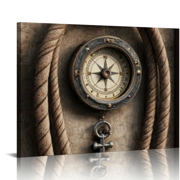 RKSupls Nautical Compass Anchor Canvas Wall Art, Vintage Coastal Wall Decor Print, Modern Artwork for Living Room Bedroom Office Home Decor